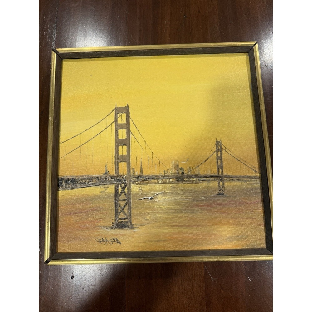 Anna Chrasta 1970s Golden Gate Bridge Oil Painting 12x12